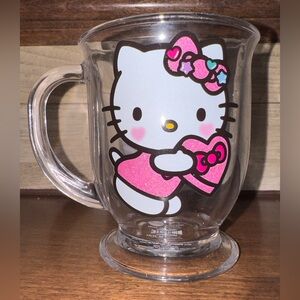 Super Cute Hello Kitty Clear Glass Valentine's Day Sparkly Dress Mug W/Hand -NEW